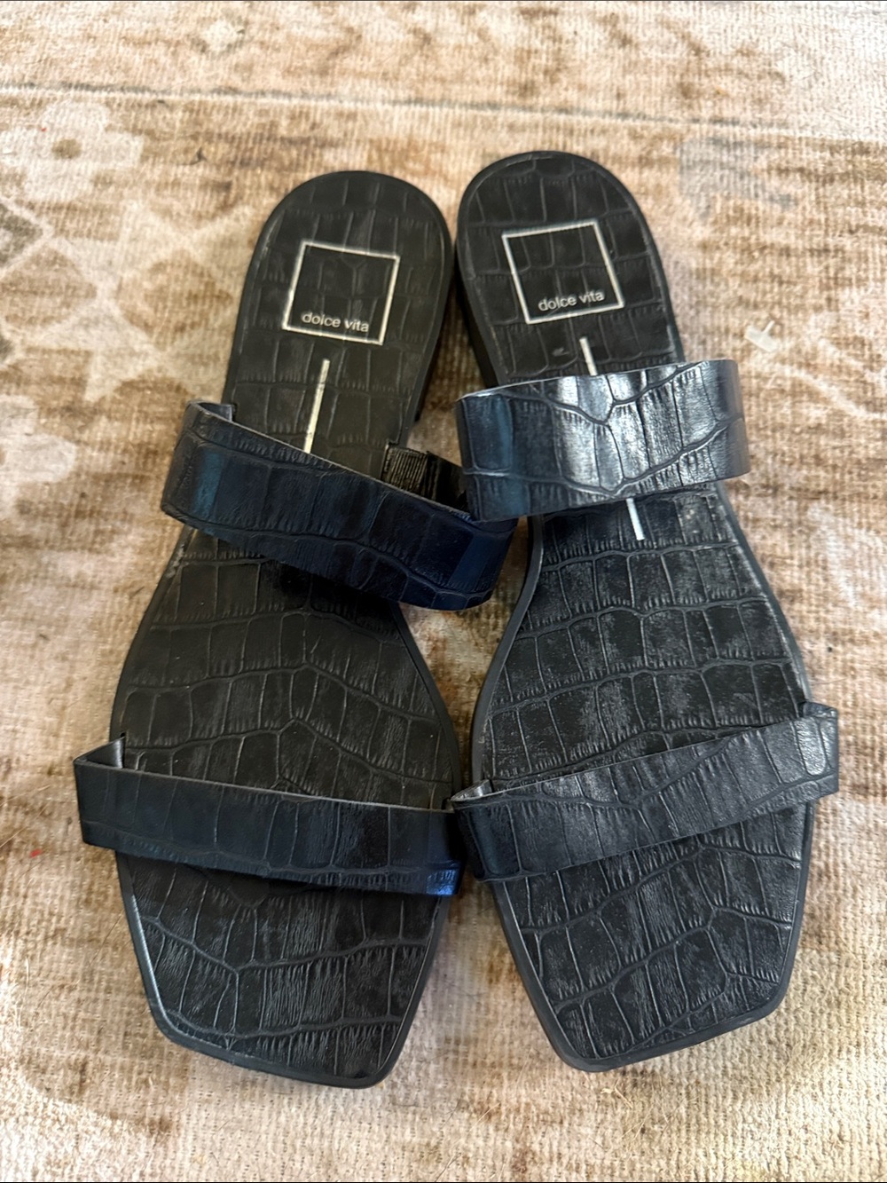 Dolce Vita Black Croc-Embossed Double Band Slide Sandals